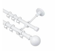 Lister Cartwright Double Curtain Fixed Pole Set with White Ball Finials - 19mm & 28mm Metal Poles for Layered Curtains, Sheer & Blackout, Complete Kit with Brackets, Rings & Fixings (400 cm)