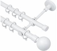 Lister Cartwright Double Curtain Fixed Pole Set With White Ball Finials - 19mm And 28mm Metal Poles(120 Cm)