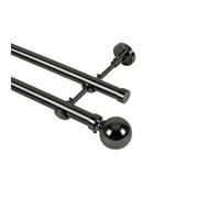 Lister Cartwright Double Eyelet Curtain Extendable Pole Set with Black Nickle Ball Finials - 19mm & 28mm Metal Poles for Layered Curtains, Sheer & Blackout, Brackets, & Fixings (120-220 cm)