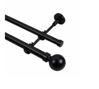Lister Cartwright Double Eyelet Curtain Extendable Pole Set with Obsidian Black Ball Finials - 19mm & 28mm Metal Poles for Layered Curtains, Sheer & Blackout, Brackets, & Fixings (120-220 cm)