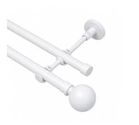 Lister Cartwright Double Eyelet Curtain Extendable Pole Set with White Ball Finials - 19mm & 28mm Metal Poles for Layered Curtains, Sheer & Blackout, Brackets, & Fixings (210-320 cm)