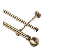 Lister Cartwright Double Eyelet Curtain Fixed Pole Set with Antique Brass Ball Finials - 19mm & 28mm Metal Poles for Layered Curtains, Sheer & Blackout, Complete Kit with Brackets & Fixings (240 cm)