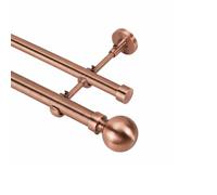 Lister Cartwright Double Eyelet Curtain Fixed Pole Set with Antique Copper Ball Finials - 19mm & 28mm Metal Poles for Layered Curtains, Sheer & Blackout, Complete Kit with Brackets & Fixings (300 cm)