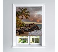 Lister Cartwright Photographic Blackout Roller Blind - (120 x 140 cm) Printed Colourful Roller Blind Easy Fit Window Blind with Child Safety - Bedroom Bathroom Kitchen & Living Room -Beach Palm Tree