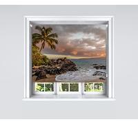 Lister Cartwright Photographic Blackout Roller Blind - (180 x 140 cm) Printed Colourful Roller Blind Easy Fit Window Blind with Child Safety - Bedroom Bathroom Kitchen & Living Room -Beach Palm Tree