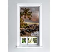 Lister Cartwright Photographic Blackout Roller Blind - (90 x 140 cm) Printed Colourful Roller Blind Easy Fit Window Blind with Child Safety - Bedroom Bathroom Kitchen & Living Room -Beach Palm Tree