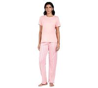 TURTLE Women’s Pyjama Set Women’s Nightwear Peachy Pink Stripe - Soft Jersey Short Sleeve Top with Pocket & Elastic Waistband Stripe Bottoms (S)