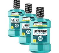 Listerine Cool Mint Intense Taste Classic Mouthwash (Pack of 3 x 1000ml) Helps Kill Germs Left After Brushing, Freshens Breath and Maintain Healthy Gums