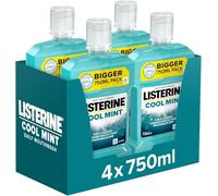 Listerine Cool Mint Mouthwash Pack of 4 (4 x 750ml), Helps Kill Up to 99% of Germs Left After Brushing and Reduce Plaque, Mouthwash to Freshen Breath and Maintain Healthy Gums