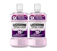 Listerine Total Care Mild Taste (Alcohol Free) Antibacterial Mouthwash (Pack of 2 x 500ml), Fresh Mint Flavour with 6-in-1 Benefits
