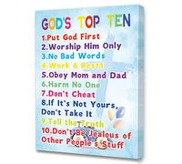 LISTNGBO Bible Verses Wall Art for Kids, God's Top Ten Scripture Canvas, Christian Religious Gifts, Ready to Hang for Nursery/Classroom/Bedroom Decor 12" x 15"