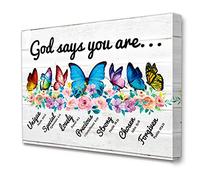 LISTNGBO God Says You are Framed Canvas Wall Art,12x15 In | Butterfly Floral Bible Verses Wall Art Prints Painting Posters for Women Teen Girls Room Bedroom Office