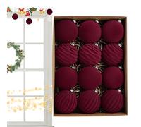 Lisutupode 12 x Christmas Baubles Set, Red/Green, Christmas Tree Decoration Pendants, Flocked Baubles Christmas Tree Decorations, Ball Ornaments for the Christmas Tree, Christmas Decoration