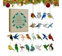 lisutupode 24 Days Bird Christmas Countdown Decorations Sea Glass Bird Advent Christmas Calendar 2025 With 24 2D Acrylic Bird-Themed Decor Acrylic Holiday Decor For Car Rearview Mirror Tree Home Wall