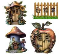 lisutupode Fairy Tree Door - 2D Fairy Door For Wooden Doll house - 3X Cute Fairytale Rustic Miniature Accessories For Kids Wall Garden Decoration Tree House Shelf