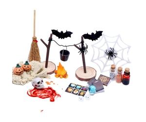 lisutupode Halloween Kit - 27 Pieces Pumpkin Skulls Head Bat Figurine Set, Mini Accessories with Halloween Garden Landscape