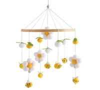 lisutupode Mobile for Bassinet | Suspended Toys Decoration | with Pom-Poms Flowers Bees Wooden Crib Mobile - for Boys, Girls, Young Children, Nursery, Bedroom, Kindergarten, Travel, Stroller