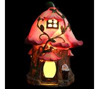 lisutupode Solar Light Fairy House 13.5x11.3x16.5cm Funny Resin Cottage Sculpture Solar Powered Fairy House Garden Statue Night Light House