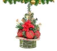 lisutupode Tabletop Christmas Tree | 22 cm Tall Handmade Artificial Plants Decorated with Balls and Flowers - for Home Office Cafe Bedside Table Living Room and Shelf