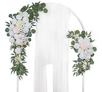 Lisuun Artificial Wedding Arch Flowers Kit(Pack of 2) - Ivory White Rose Floral Arrangement for Ceremony and Reception Backdrop Decoration
