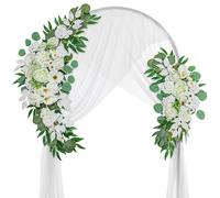 Lisuun Wedding Arch Flowers, Artificial Flowers for Decoration, 2pcs Flower Swag and 1 pcs Semi-Sheer Chiffon Table Runner Swag for Holy and Pure Wedding Ceremony Floral Decor - Pack of 3