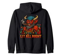 Lit All Night Demon Holiday Lights Illustration Zip Hoodie