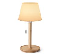 LIT AMPO Waterproof Shower Lamp Cordless Table Lamp, LED Rechargeable Lamp | 3 Color Temperatures, Pull Chain, Small Dimmable Portable Night Light for Bedroom Bathroom Patio Camping Outdoor, Wood Grain