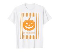 Lit for Halloween Pumpkin Jack-O-Lantern Stripes Value Graphic T-Shirt, Men, White, M