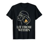 Lit from Within One Line Art Woman Face Flame Fire Design T-Shirt