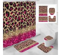 Litabel 4 Pcs Hot Pink Leopard Print Shower Curtain Set with Non-Slip Rugs, Toilet Lid Cover and Bath Mat, Wild Animal Skin Bathroom Decor Set with Shower Curtain and Rugs(Hooks Not Included)