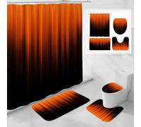 Litabel 4 Pcs Orange and Black Gradient Shower Curtain Set with Rugs and Toilet Lid Cover, Modern Simple Waterproof Fabric Bathroom Set, Ombre Stripe Gothic Abstract Bathroom Decor Set Accessories