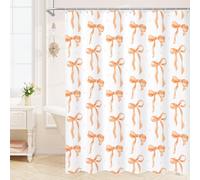 Litabel Cute Bow Shower Curtain, Orange Aesthetic Bowknot Shower Curtain for Bathroom, Modern Minimalist White Waterproof Fabric Shower Curtain Set, 72x72 Inch