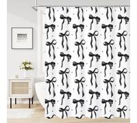 Litabel Extra Long Shower Curtain 72 x 84, Cute Bow Fabric Shower Curtain for Decorative Bathroom, Black Aesthetic Bowknot Waterproof Shower Curtain Set