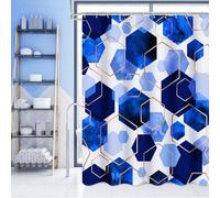 Litabel Modern Extra Long Shower Curtain for Bathroom, Royal Blue Geometric Art Decor Waterproof Bath Curtain, Abstract Fabric Shower Curtain Sets for Home Decor, 72x84 Inch