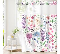 Litabel No Hook Colorful Watercolor Floral Shower Curtain, Colorful Hookless Shower Curtains with Flower Leaves for Farmhouse Bathroom Decor, Modern Botanical Waterproof Bathroom Curtain 72x74 Inch