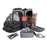 LitaiL Cat Travel Carrier with Litter Box for Car, Expandable Cat Carrier with Leak-Proof Litter Box for Car Travel, up to 20 lb to Road Trip, Camping, or Hotel, Grey