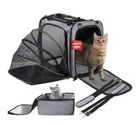 LitaiL Cat Carrier with Litter Box for Large Cats, Expandable Cat Carrier with Leak-Proof Litter Box for Car Travel Long Distance, up to 20 lbs for Road Trip, Camping, Grey