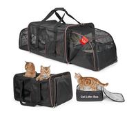 LitaiL Cat Travel Carrier with Litter Boxes for 2 Cats, Double-Compartment Soft Pet Carrier, Expandable Portable Cat Carrier for Car Travel, up to 35 lb Road Trip, Camping, Hiking, Black