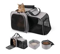 LitaiL Soft Cat Travel Carrier with Litter Box for Car, Expandable Large Cat Carrier with Litter Tray, Mesh Cat Travel Carrier Bag Up 20 lb for Hiking, Camping, Long Road Trip
