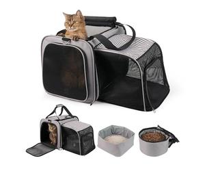 LitaiL Soft Cat Travel Carrier with Litter Box for Car, Expandable Large Cat Carrier with Litter Tray, Mesh Cat Travel Carrier Bag Up 20 lb for Hiking, Camping, Long Road Trip