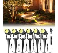 Litake Garden Lights Mains Powered,6 Pack Pathway Lights 21m/68.9ft 3W Extendable LED Spike Lights Outdoor Landscape IP66 Waterproof Spotlights for Lawn Tree Patio Yard Wall (3000K Warm White)