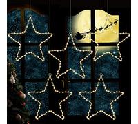 Litake Star Christmas Lights, 5PCS 6M 60 LED Each Window Christmas Lights Halloween Hanging Star Copper Wire Lights Battery Operated 8 Lighting Modes for Xmas, Wedding, Party, Indoor, Outdoor Use (5)
