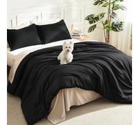 Litanika Black Comforter King Size, 3 Pieces Lightweight Solid Bedding Comforter Set, All Season Fluffy Bed Set (104x90In Comforter & 2 Pillowcases)