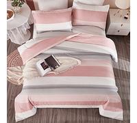 Litanika Blush Pink White Full Size Comforter Set, 3 Pieces Lightweight Fluffy Bedding Set & Collections For Girls Women, All Season Microfiber Comforter with Corner Loops (1 Comforter, 2 Pillowcases)