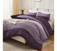 Litanika California King Comforter Set Purple - 3 Pieces Cal King Oversized Lightweight Purple White Colorblock Stripe Bedding Set (104x96In, 2 Pillowcases)
