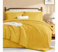 Litanika California King Comforter with Sheets, 7 Pieces Boho Bed Set | Mustard Yellow Bed in a Bag Fluffy Lightweight Neutral Soft Warm Chevron Tufted Textured Bed Set