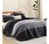 Litanika California King Size Black White Grey Oversized Striped Quilt Bedspread Soft Lightweight Quilted Bedding Set for All Seasons (1 Comforter, 2
