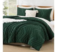 Litanika Dark Emerald Green Queen Comforter Set, 3 Pieces Boho Chevron Tufted Vintage Solid Hunter Green Bedding Set, Fluffy Bed Set (90x90In Comforter & 2 Pillowcases)