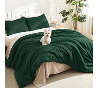 Litanika Dark Emerald Green Queen Comforter Set, 3 Pieces Solid Forest Bedding Set, All Season Fluffy Bed Set (90x90In Comforter & 2 Pillowcases)