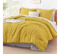 Litanika King Size Comforter Set, 3 Pcs Boho Tufted Bedding Set | Mustard YellowNeutral Lightweight Fluffy Chevron Textured Bohemian Bedding Set Gift Choice
